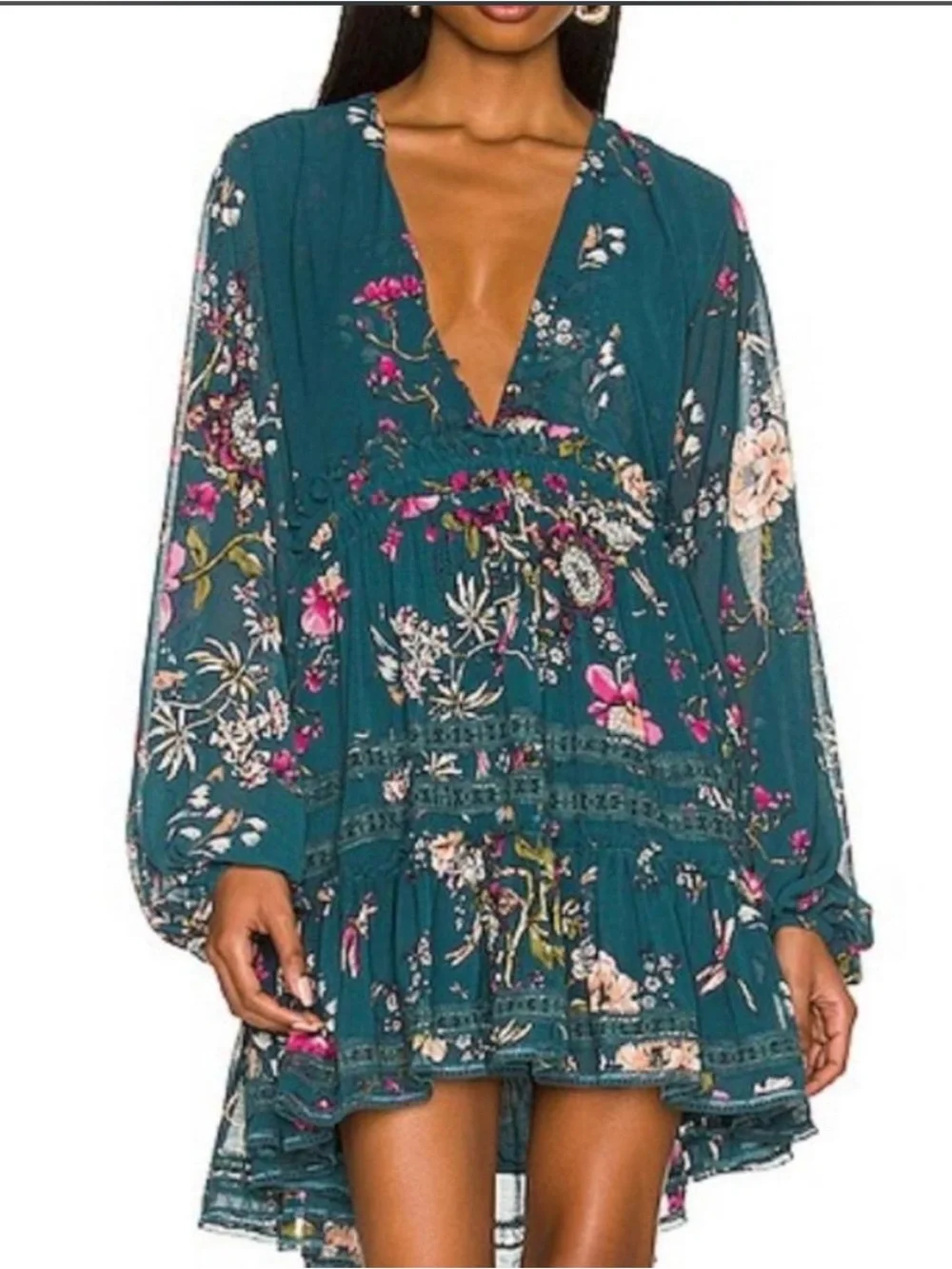 Free People Cherry Blossom Mini Dress in the Emerald Combo